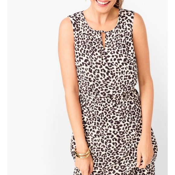 Talbots Leopard Print Midi Dress | Size 12 | Fit & Flare Elastic Waist Like New - Picture 3 of 13